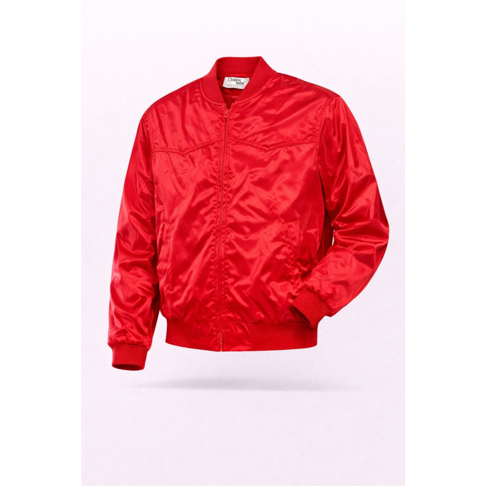 Vtg 80s Chalk Line Men Satin Bomber Jacket Cactus Electric Lawton Oklahoma Sz L​